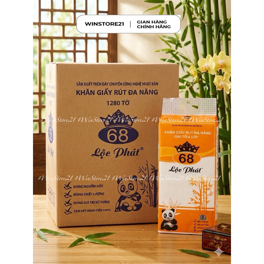 THÙNG 12 TÚI KHĂN GIẤY RÚT ĐA NĂNG LỘC PHÁT 1280 TỜ 4 LỚP