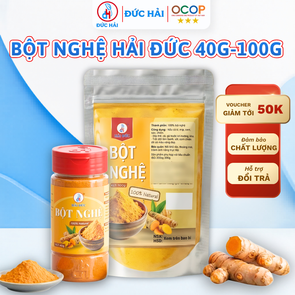 Bột Nghệ Đức Hải Nguyên Chất 40g, 100g, 500g Tinh Bột Nghệ Tự Nhiên Dùng Nấu Ăn - Đức Hải Food