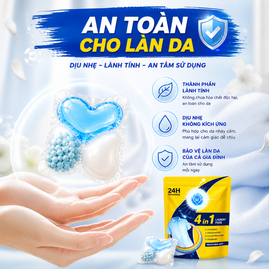 Túi 30 Viên giặt Minho đậm đặc 4in1 thơm lâu 24h, tiện lợi, không cần đong đếm
