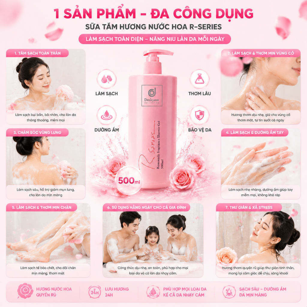 Sữa tắm làm sạch sâu mịn da thơm lâu dài bọt dày làm sáng da sữa tắm 500ml