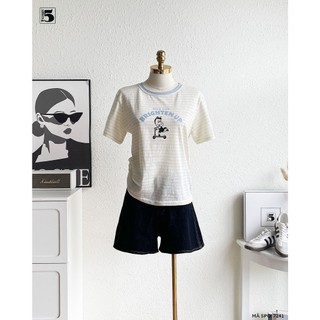 Áo Thun Nữ Twentyfive Cổ Tròn, Họa Tiết Kẻ Ngang, Viền Màu In Hình Dễ Thương Form Basic Trẻ Trung Năng Động 7241