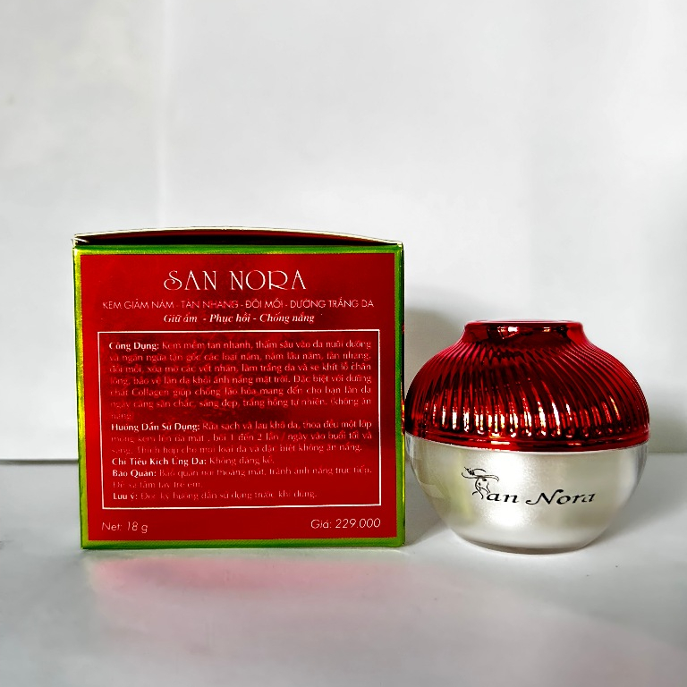 Kem Nám Tàn nhang dưỡng Trắng da Giữ ẩm Chống lão hóa Đồi mồi Se khít lỗ chân lông San Nora 10g 18g (đỏ-vàng)