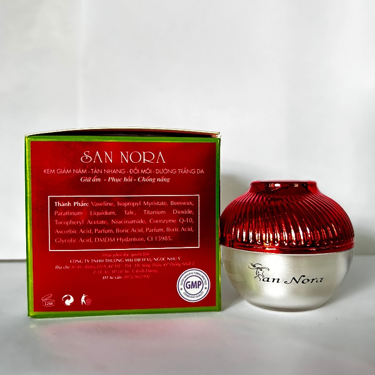 Kem Nám Tàn nhang dưỡng Trắng da Giữ ẩm Chống lão hóa Đồi mồi Se khít lỗ chân lông San Nora 10g 18g (đỏ-vàng)