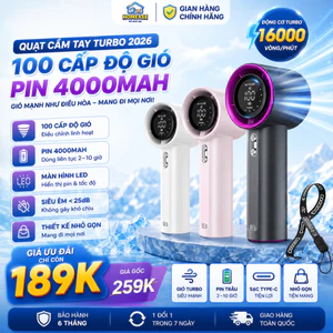 QUẠT CẦM TAY TURBO 2026 – 100 CẤP ĐỘ GIÓ, PIN 4000mAh, MÀN HÌNH LED, GÓI GỌN MẠNH MẼ – HomeEase – Đồ Nhà Xịn
