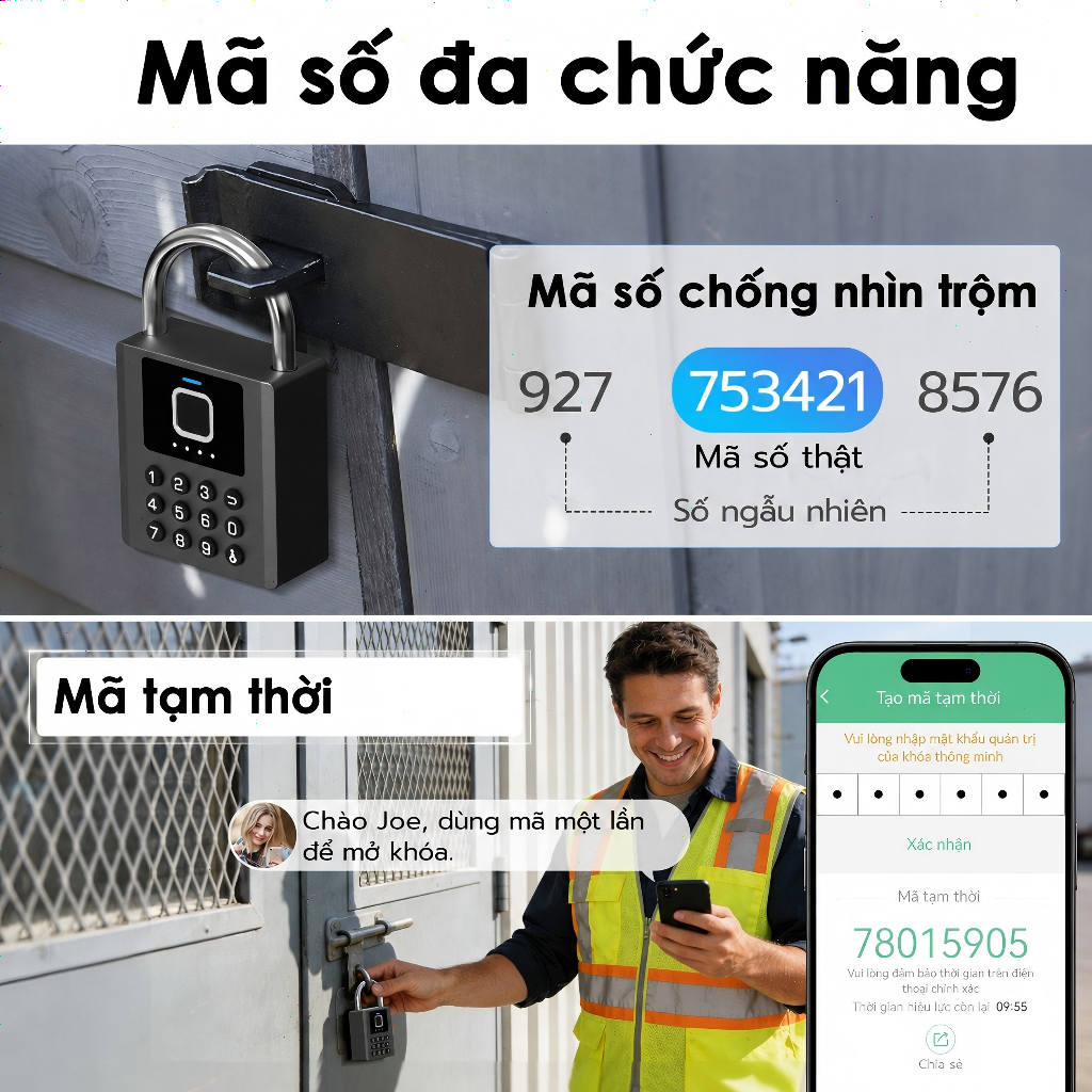 Ổ Khóa Vân Tay Chống Cắt，eLinkSmart Lock Khóa kết hợp Ổ khóa vân tay thông minh Điều khiển từ xa
