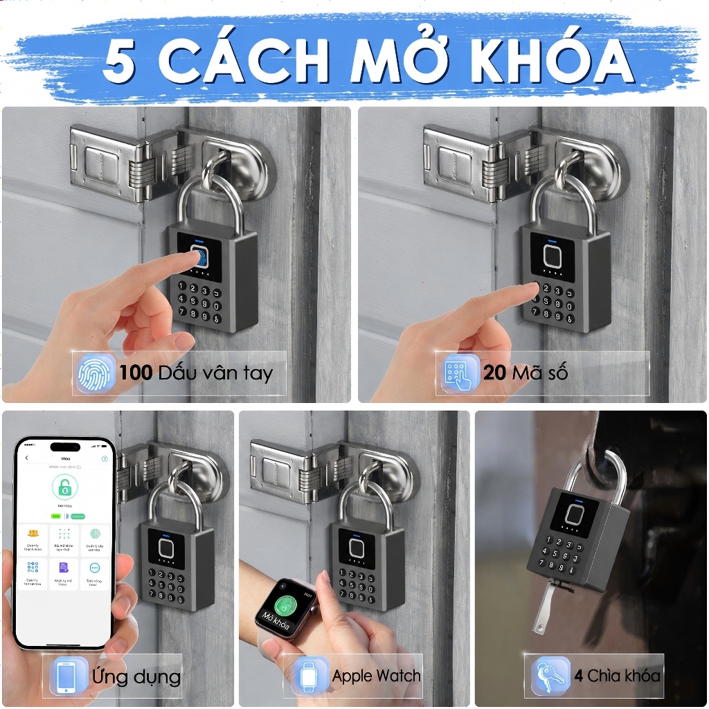 Ổ Khóa Vân Tay Chống Cắt，eLinkSmart Lock Khóa kết hợp Ổ khóa vân tay thông minh Điều khiển từ xa