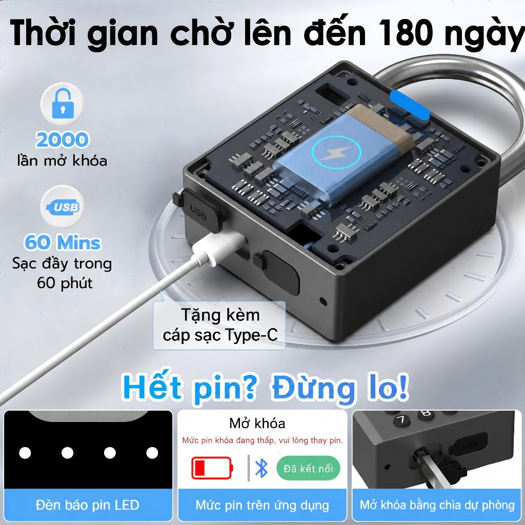 Ổ Khóa Vân Tay Chống Cắt，eLinkSmart Lock Khóa kết hợp Ổ khóa vân tay thông minh Điều khiển từ xa