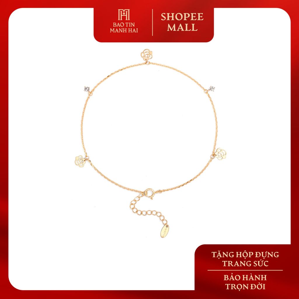 Lắc chân vàng 10K Bảo Tín Mạnh Hải charm hoa hồng nhỏ xinh PYLCV10KDH-605002