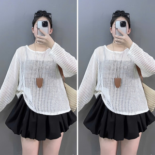 Set 3 Món Bigsize Nữ Cá Tính Áo Thun Lưới Tay Dài Mix Áo Hai Dây Và Chân Váy Bí Ngắn A317+G118+CV413