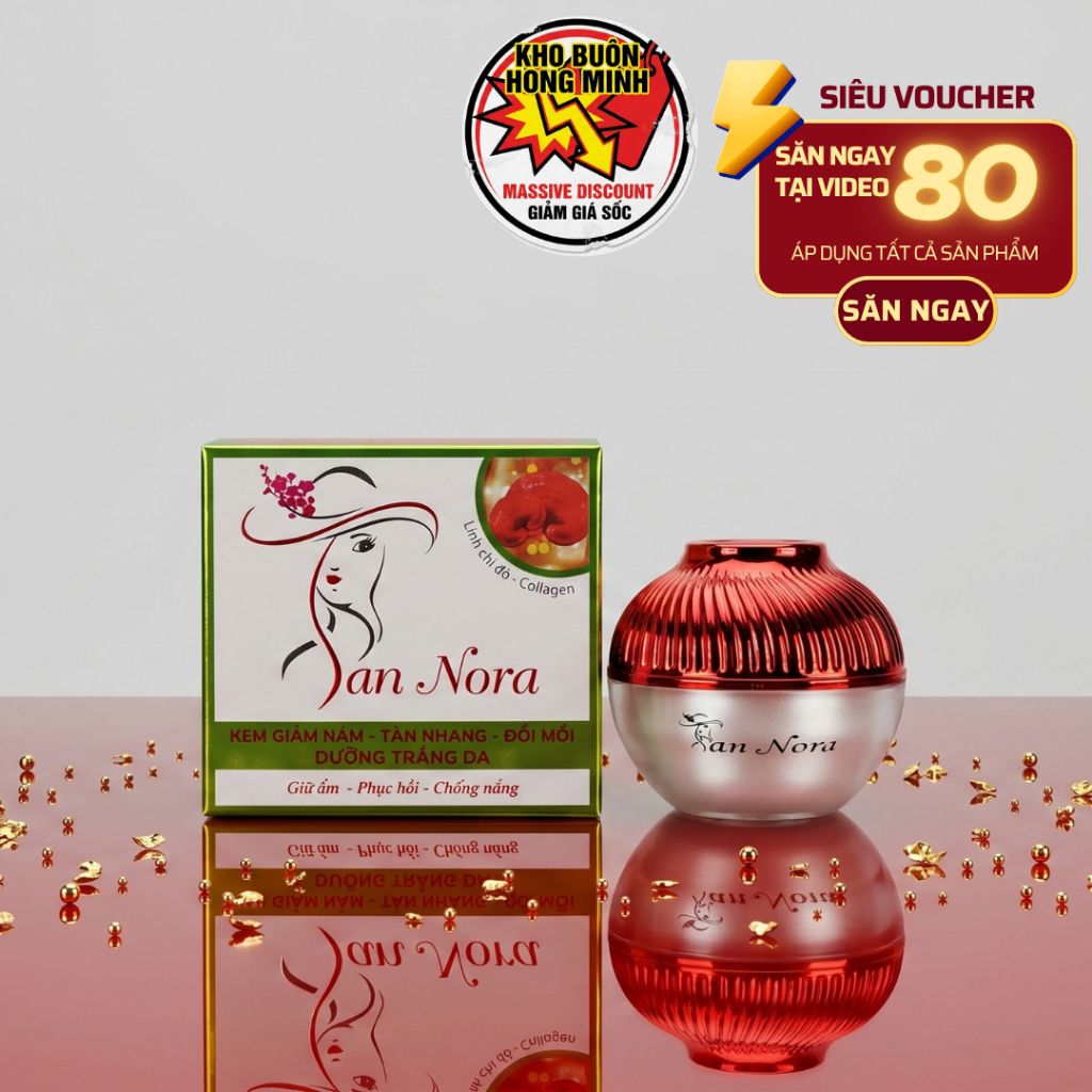 Kem Nám Tàn nhang dưỡng Trắng da Giữ ẩm Chống lão hóa Đồi mồi Se khít lỗ chân lông San Nora 10g 18g (đỏ-vàng)