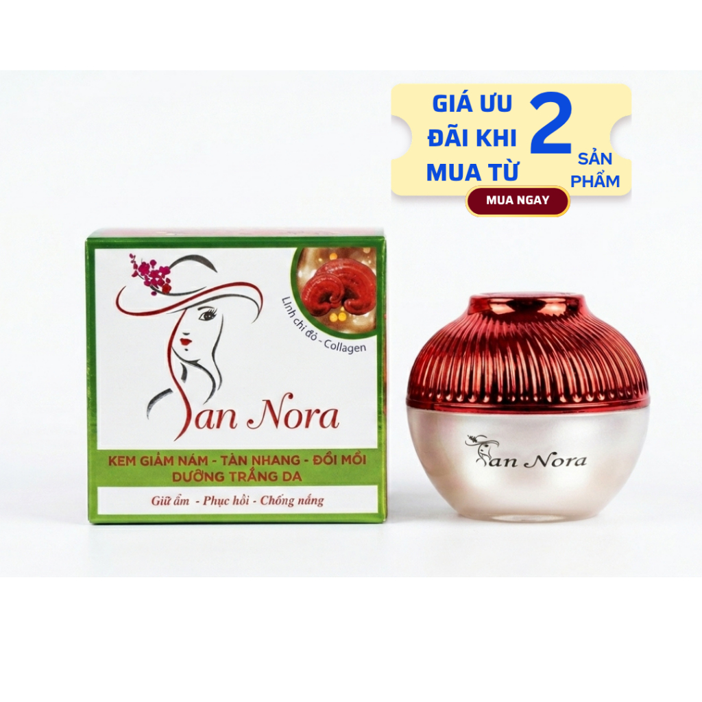 Kem Nám Tàn nhang dưỡng Trắng da Giữ ẩm Chống lão hóa Đồi mồi Se khít lỗ chân lông San Nora 10g 18g (đỏ-vàng)