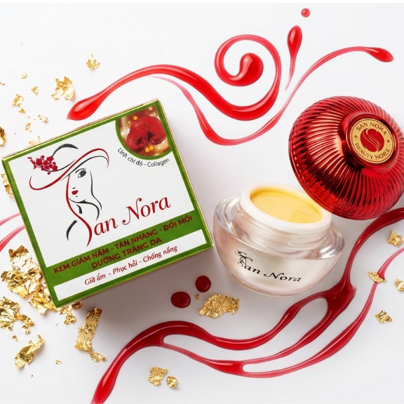 Kem Nám Tàn nhang dưỡng Trắng da Giữ ẩm Chống lão hóa Đồi mồi Se khít lỗ chân lông San Nora 10g 18g (đỏ-vàng)