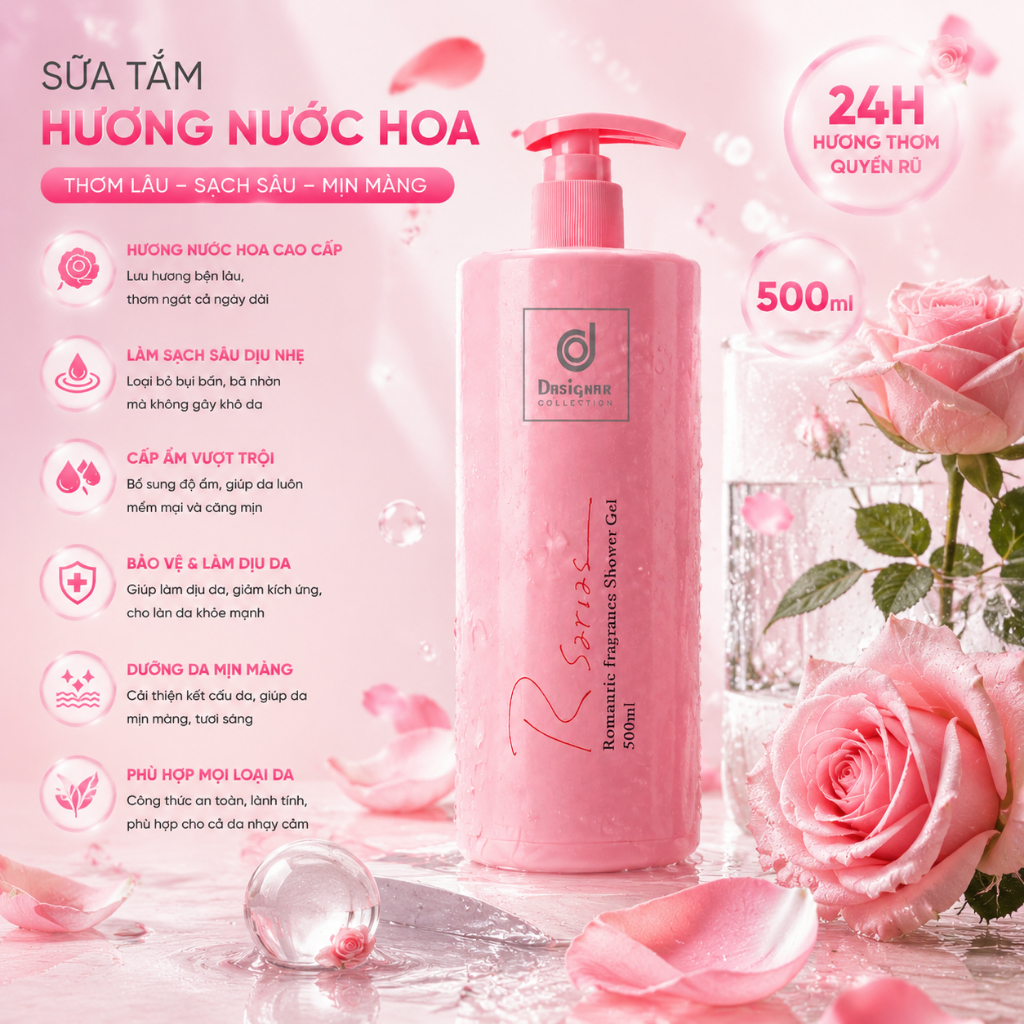 Sữa tắm làm sạch sâu mịn da thơm lâu dài bọt dày làm sáng da sữa tắm 500ml