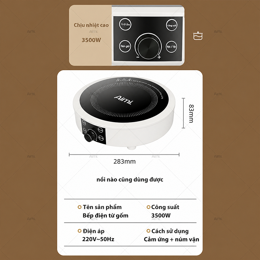 Bếp Hồng Ngoại Aimi đa Chức Năng Công Suất 3500w Không Kén Nồi, Không Bức Xạ, Tiết Kiệm điện,Hẹn Giờ