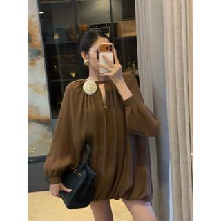 Váy Tay Choàng Vai Tơ Cổ Tròn Mix Hoa Trà Rdy