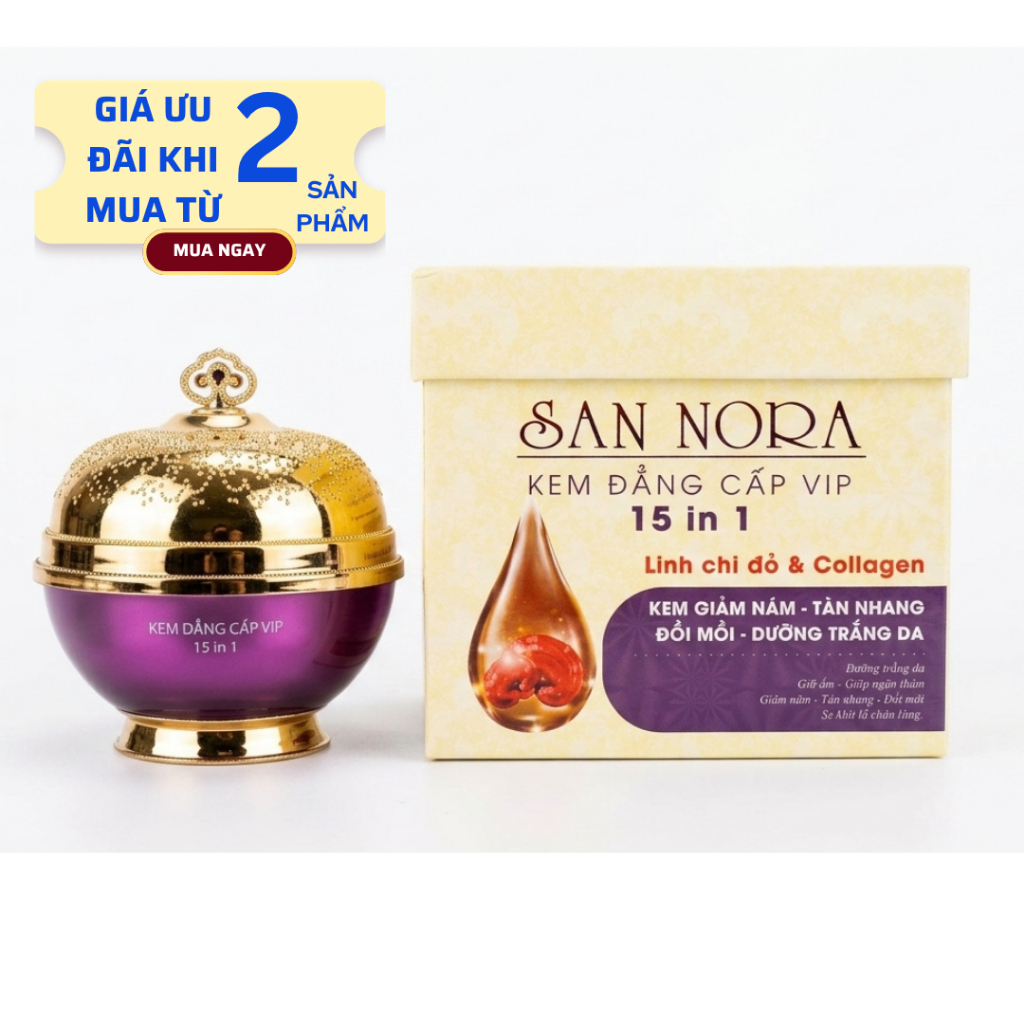 Kem San Nora 15in1 Linh Chi Đỏ Collagen - Dưỡng Ẩm, Làm Sáng Da, Giúp Da Săn Chắc 35g (Vàng)