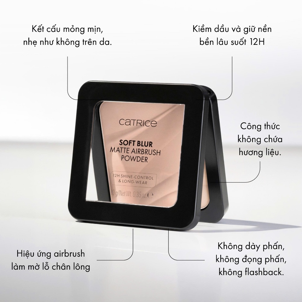 [ Hàng Mới Về] Phấn nén Catrice dạng bột mỏng nhẹ kiềm dầu Soft Blur Matte Airbrush Powder 10g
