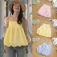 Áo baby doll hai dây thắt nơ vai kẻ xanh , hồng , vàng 🌺Áo styles Hàn Quốc