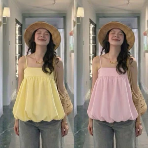 Áo baby doll hai dây thắt nơ vai kẻ xanh , hồng , vàng 🌺Áo styles Hàn Quốc