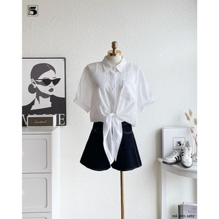 Áo Sơ Mi Nữ Ngắn Tay, Buộc Vạt Trước, Form Rộng, Áo Sơ Mi Croptop Đi Biển, Đi Du Lịch