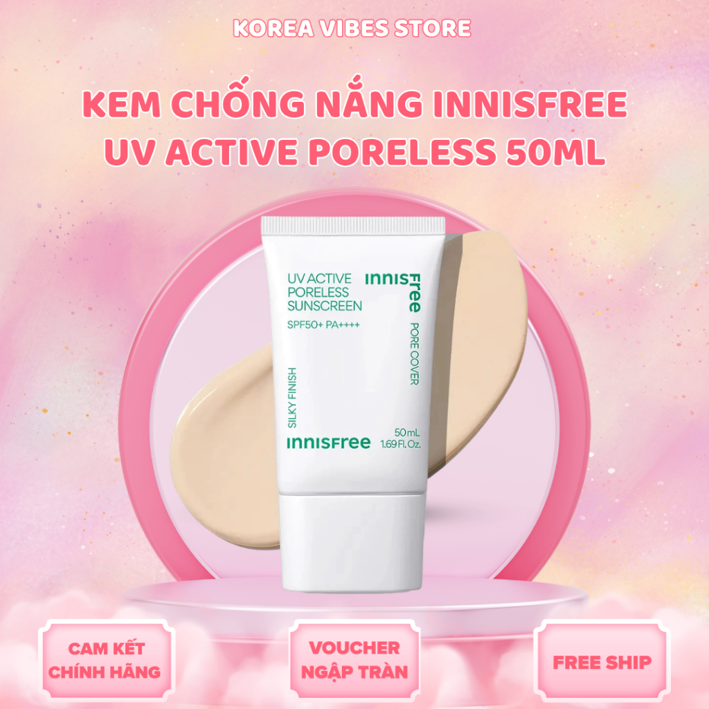 Kem Chống Nắng Innisfree UV Active Poreless Sunscreen SPF50+ PA++++ 50ml – Kiềm Dầu, Mịn Da, Chống Nắng Hằng Ngày [MP8]