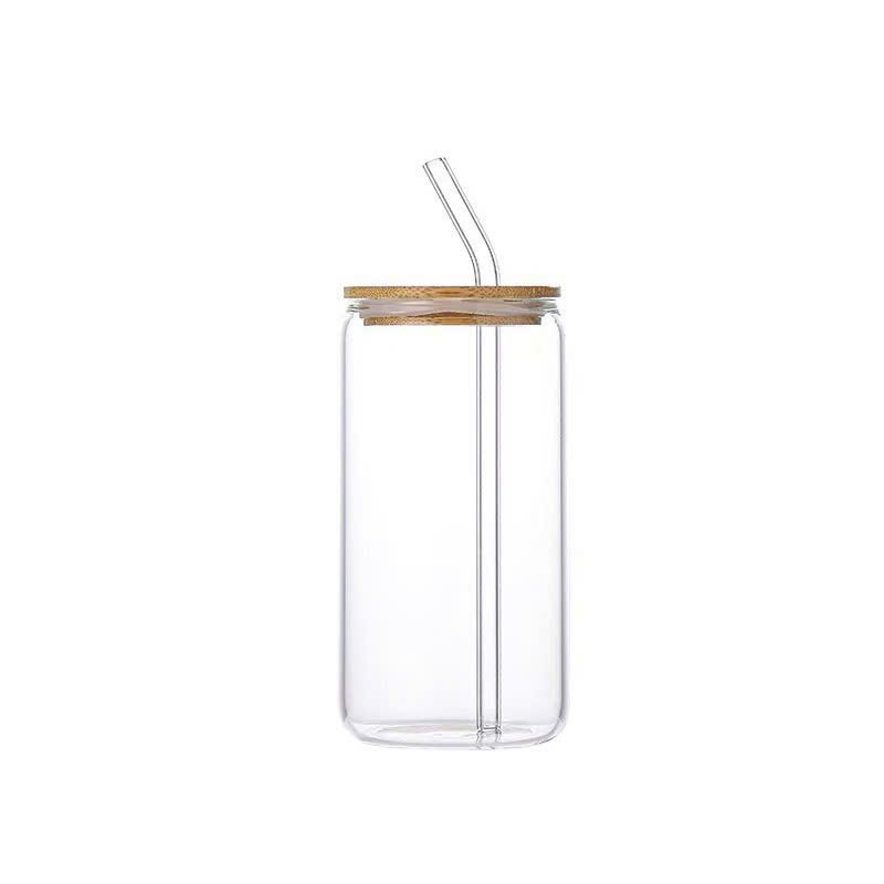 Ly Thủy Tinh Borosilicate Chịu Nhiệt Cao Cấp 500ml Có Nắp Tre, Ly Uống Nước Có Ống Hút