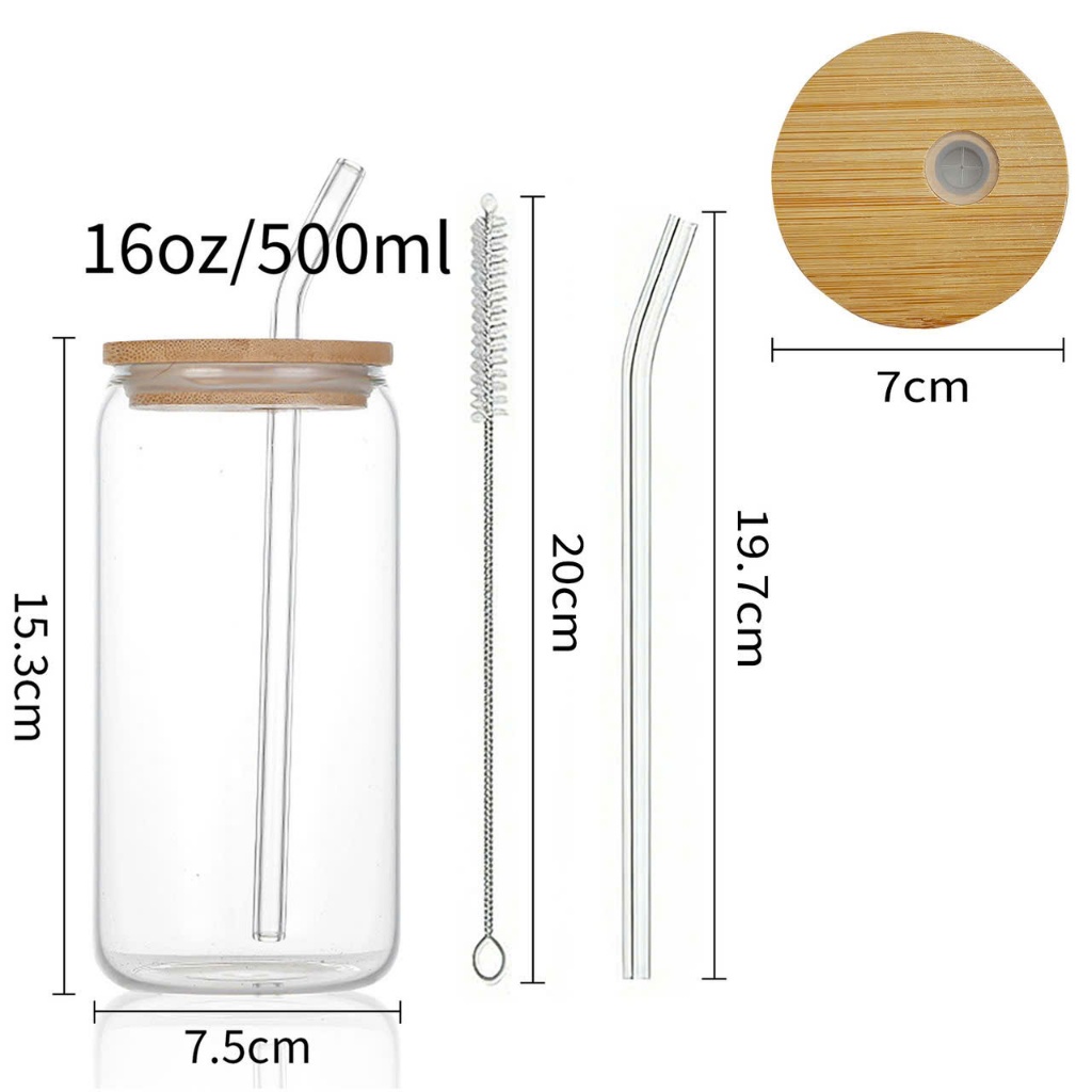 Ly Thủy Tinh Borosilicate Chịu Nhiệt Cao Cấp 500ml Có Nắp Tre, Ly Uống Nước Có Ống Hút