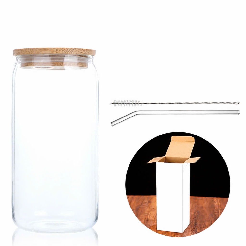 Ly Thủy Tinh Borosilicate Chịu Nhiệt Cao Cấp 500ml Có Nắp Tre, Ly Uống Nước Có Ống Hút