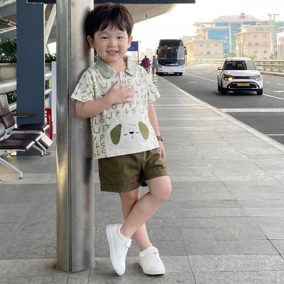 Set bộ polo cộc tay bé trai Miniumbaby mix tai cún may liền xinh xắn, chất vải cotton mềm mại SB2670