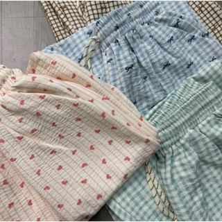 (DEAL MÙA HÈ) Quần nữ ống rộng hoạ tiết xinh xắn vải đũi xốp , quần dài pijama cạp chun mềm mịn