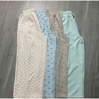 (DEAL MÙA HÈ) Quần nữ ống rộng hoạ tiết xinh xắn vải đũi xốp , quần dài pijama cạp chun mềm mịn
