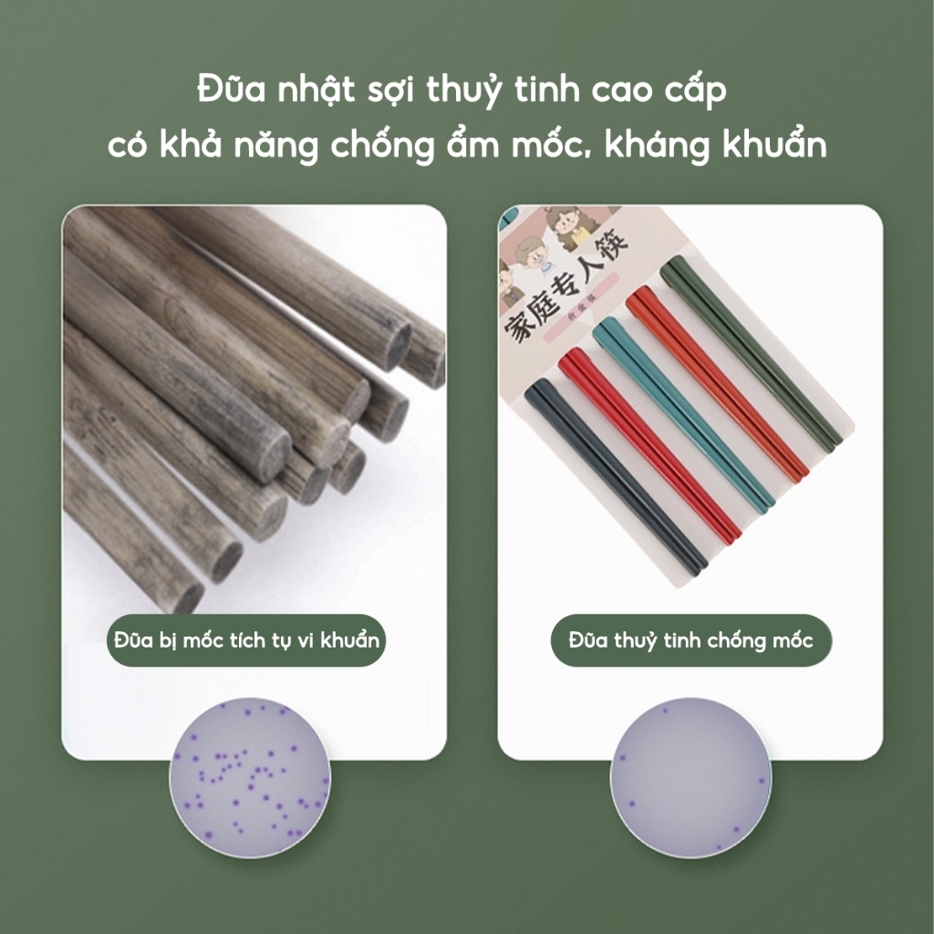 SET 5 Đôi đũa ăn Nhật Bản kháng khuẩn chống ẩm mốc Đũa ăn sợi thuỷ tinh chịu nhiệt cao cấp