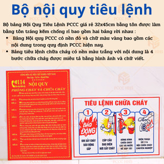 Bộ 2 bảng nội quy và tiêu lệnh PCCC riêng bằng MICA trong suốt bền,không rỉ sét,thẩm mỹ cao,kt 30x40