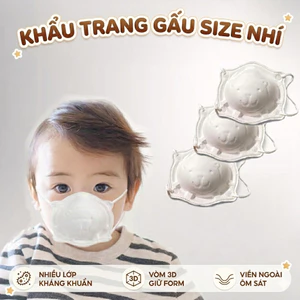 Gói 3 khẩu trang gấu 3D mask trẻ em cho bé trai bé gái sơ sinh 0-2 tuổi ShinHome (hàng dày)