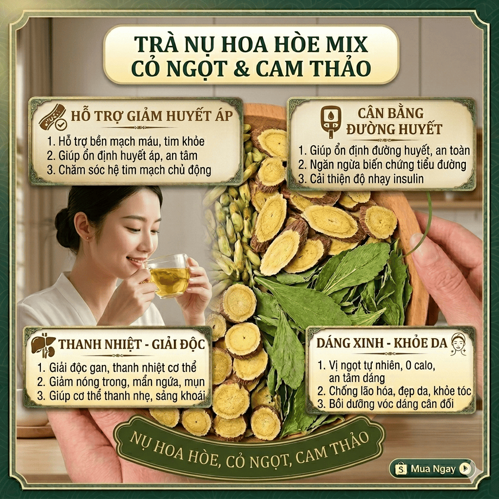 Trà Hoa Hòe Cam Thảo Túi Lọc Cao Cấp Hỗ Trợ Huyết Áp Cao, Thanh Nhiệt, Ngủ Ngon [Hộp 30 Gói]