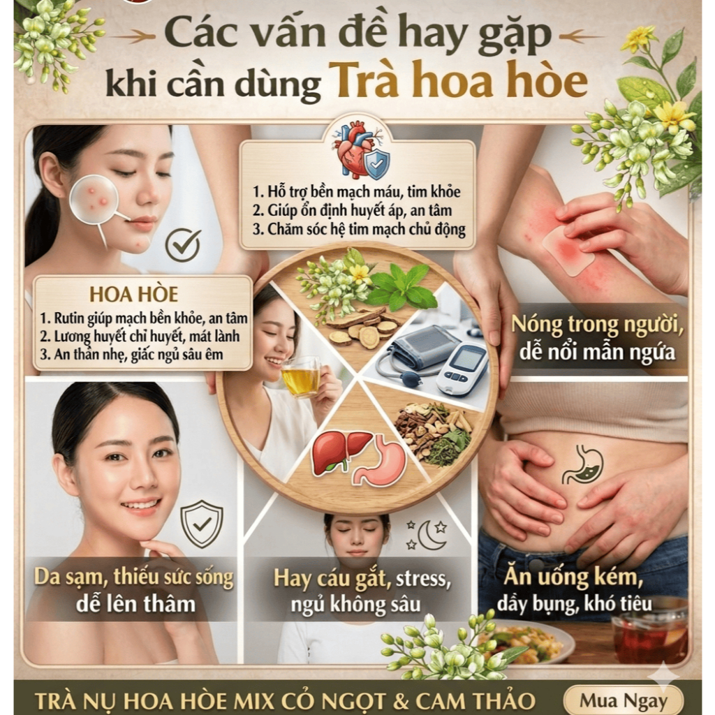 Trà Hoa Hòe Cam Thảo Túi Lọc Cao Cấp Hỗ Trợ Huyết Áp Cao, Thanh Nhiệt, Ngủ Ngon [Hộp 30 Gói]