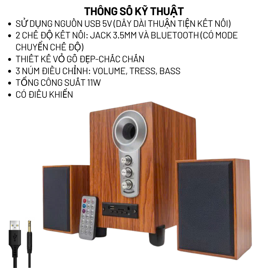 Loa máy vi tính để bàn pc, loa máy tính bluetooth cắm laptop gồm bộ 3 loa âm bass mạnh C6BT