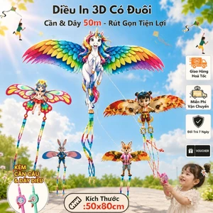 Diều 3D Có Đuôi Cho Bé Kèm Cần Câu & Dây 50m – Size Lớn Dễ Bay