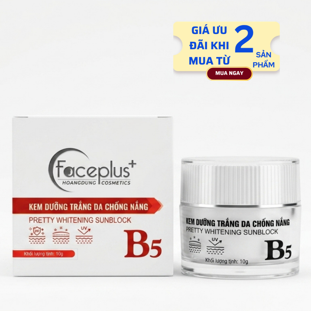 Kem Dưỡng Sáng Da Mặt Chống Nắng Kem Face Plus 10g B5 Giúp Nâng Tông Khô Thoáng Da (Trắng Đỏ)
