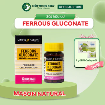 Viên uống Sắt hữu cơ Mason Natural Ferrous Gluconate Sắt mát cho bà bầu, người cần bổ sung sắt (50 Viên)