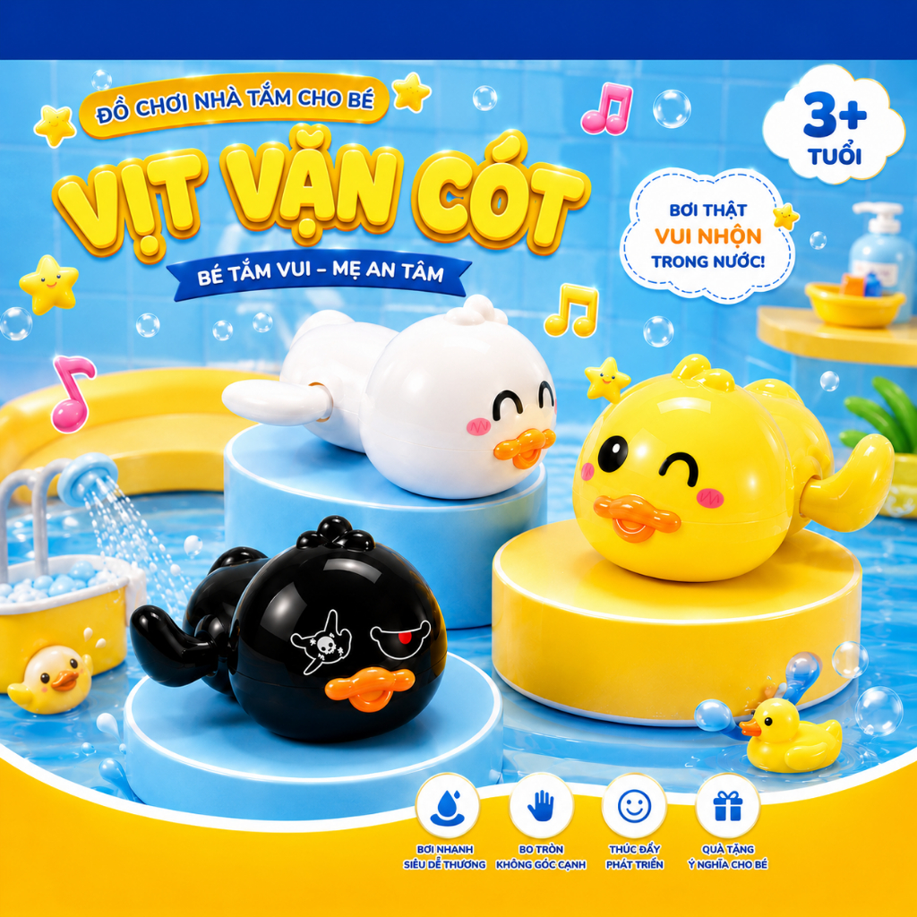 Vịt Bơi Thả Bồn Tắm Vặn Cót Đồ Chơi Nhà Tắm Vịt Con Bơi Lội Cho Bé Đồ Chơi Vịt Vặn Cót - Đồ Chơi Cho Bé PUKAPI