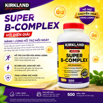 Vitamin B Tổng Hợp Kirkland Super B-Complex Kèm Điện Giải Hộp 500 Viên - Giảm Stress, Tê Bì Chân Tay, Hồi Phục Thể Lực