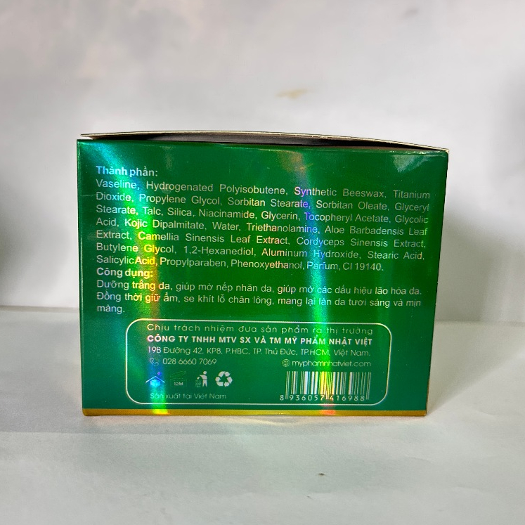 Kem Nhật Việt Trà Xanh Đông Trùng Hạ Thảo Dưỡng Trắng Da Mặt Mờ Nếp Nhăn Cấp Ẩm 20g (Xanh)