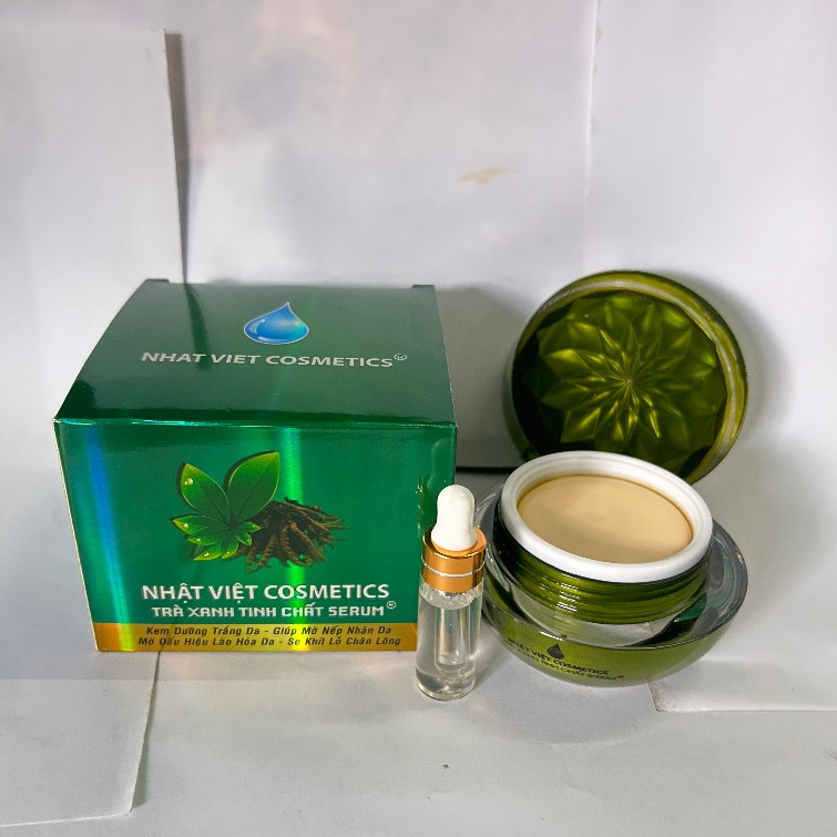 Kem Nhật Việt Trà Xanh Đông Trùng Hạ Thảo Dưỡng Trắng Da Mặt Mờ Nếp Nhăn Cấp Ẩm 20g (Xanh)