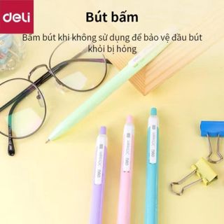 LEAFBOOK Bút bi bấm XTREAM Deli Pastel Q03336/ 03336  Mực Xanh ngòi 0.7mm – viết nét đều, trơn tru