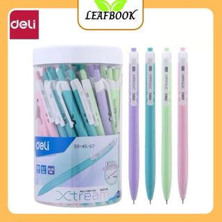LEAFBOOK Bút bi bấm XTREAM Deli Pastel Q03336/ 03336  Mực Xanh ngòi 0.7mm – viết nét đều, trơn tru