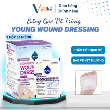 Hộp 50 Băng gạc vô trùng Young Wound Dressing - Băng gạc vết thương, bảo vệ và hút dịch vết thương