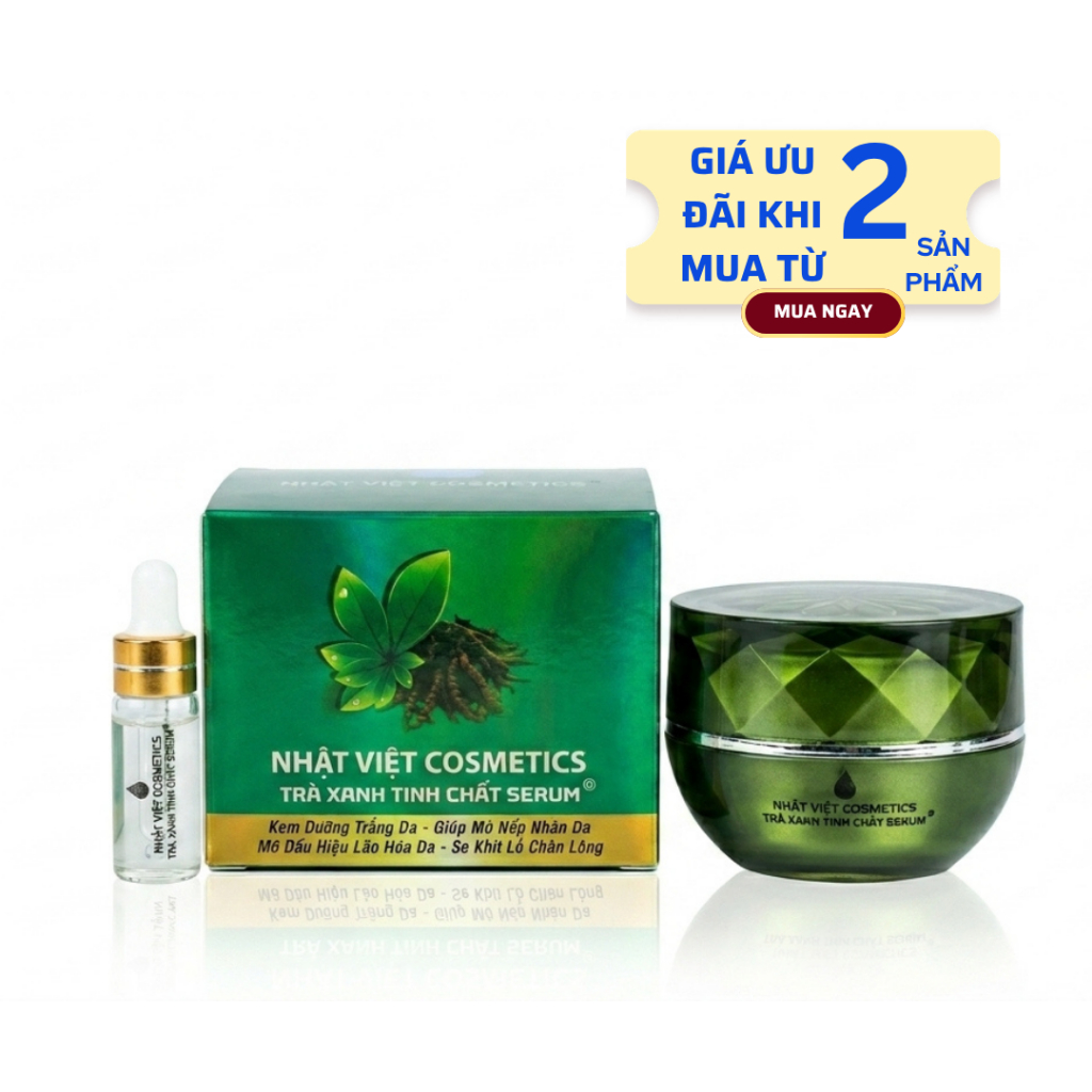Kem Nhật Việt Trà Xanh Đông Trùng Hạ Thảo Dưỡng Trắng Da Mặt Mờ Nếp Nhăn Cấp Ẩm 20g (Xanh)