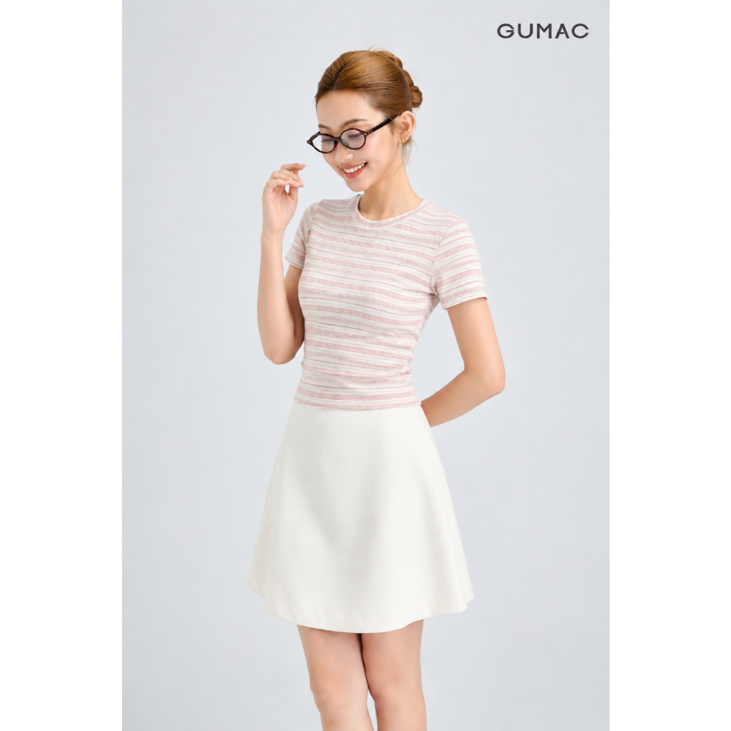 Áo Thun Nữ GUMAC Form Ôm Slim Cổ Tròn Tay Ngắn Chất Thun Sọc Mịn Co Giãn Thoải Mái LATG05051