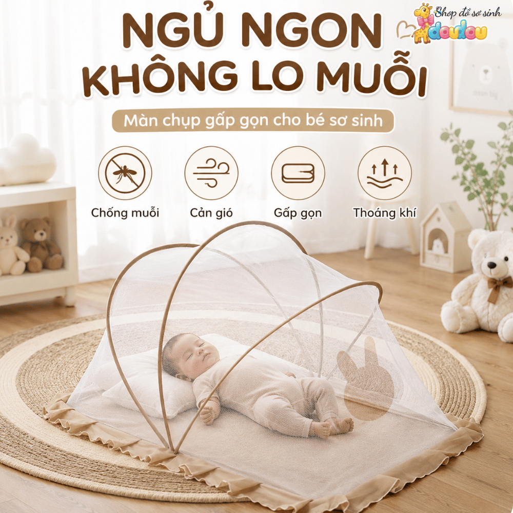 Màn Chụp Cho Bé Sơ Sinh Cao Cấp Chống Muỗi Gấp Gọn Hình Gấu Thỏ Màn Chống Muỗi Gấp Gọn DouDou A14